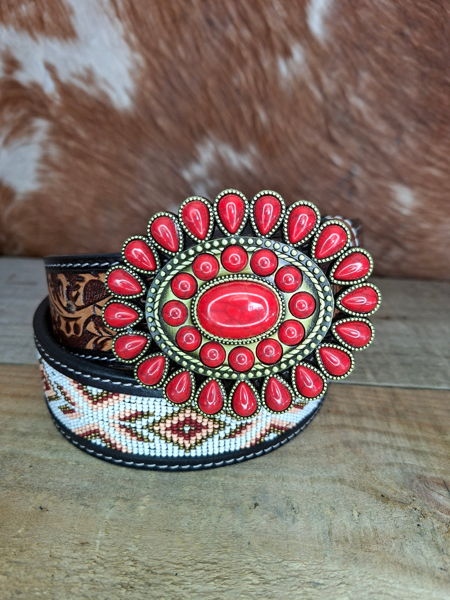 Belt Buckle - Ruby Marble & Brass