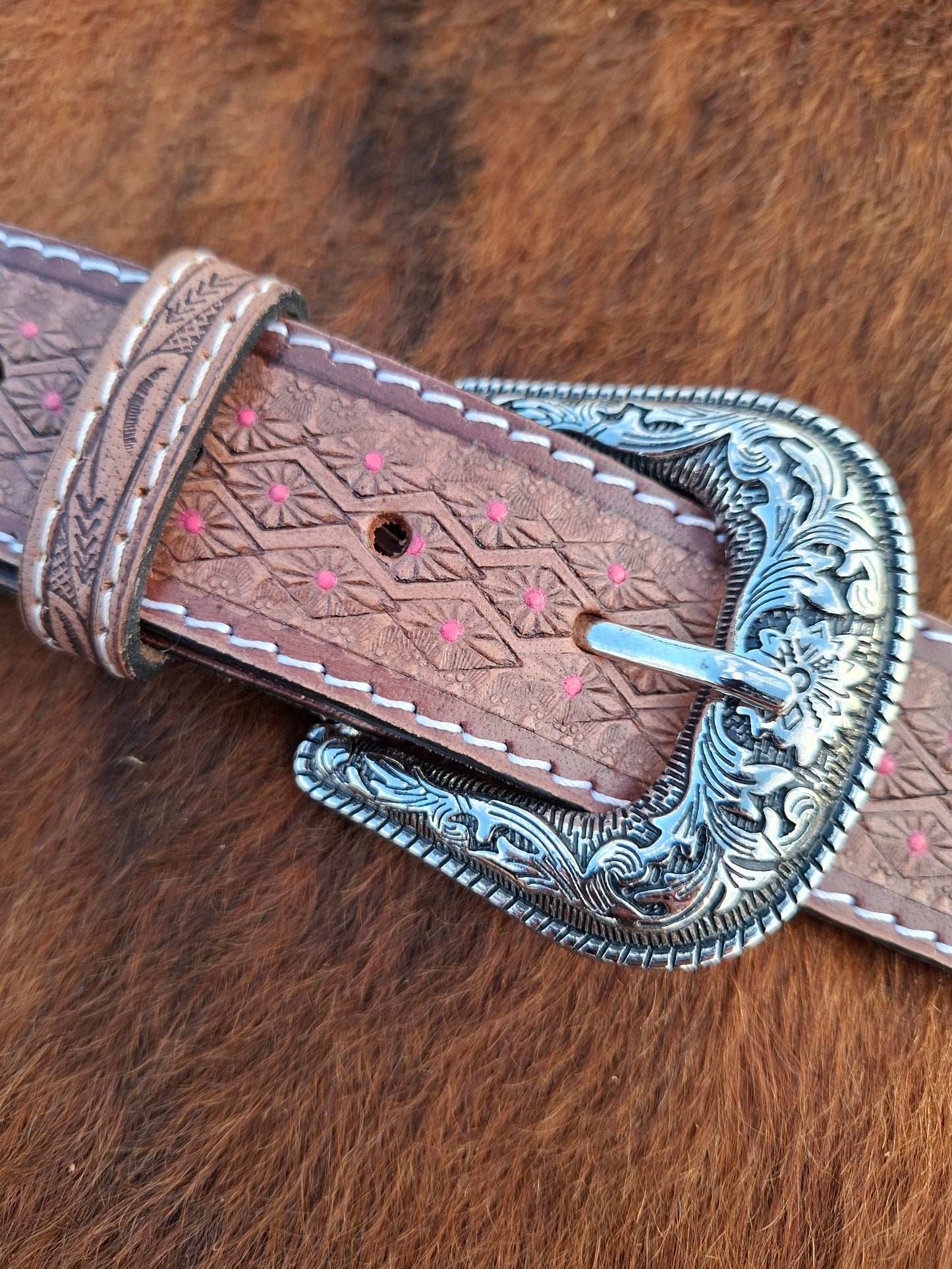 Embossed Belt - Pink dots