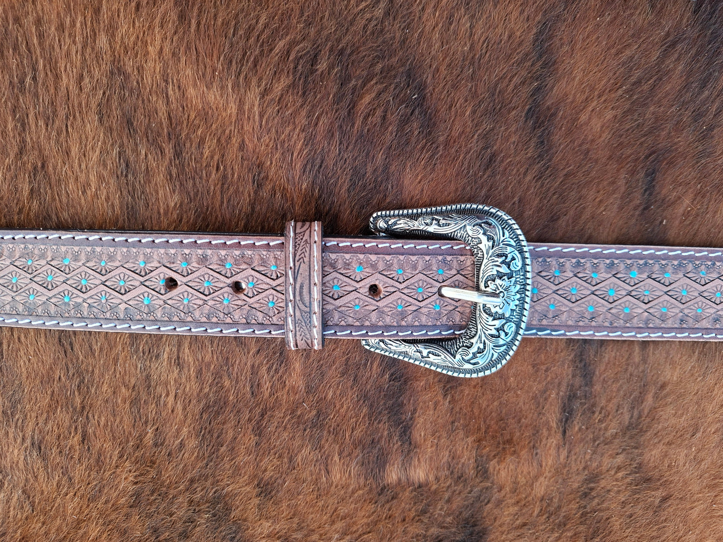 Embossed Belt - Turquoise dots