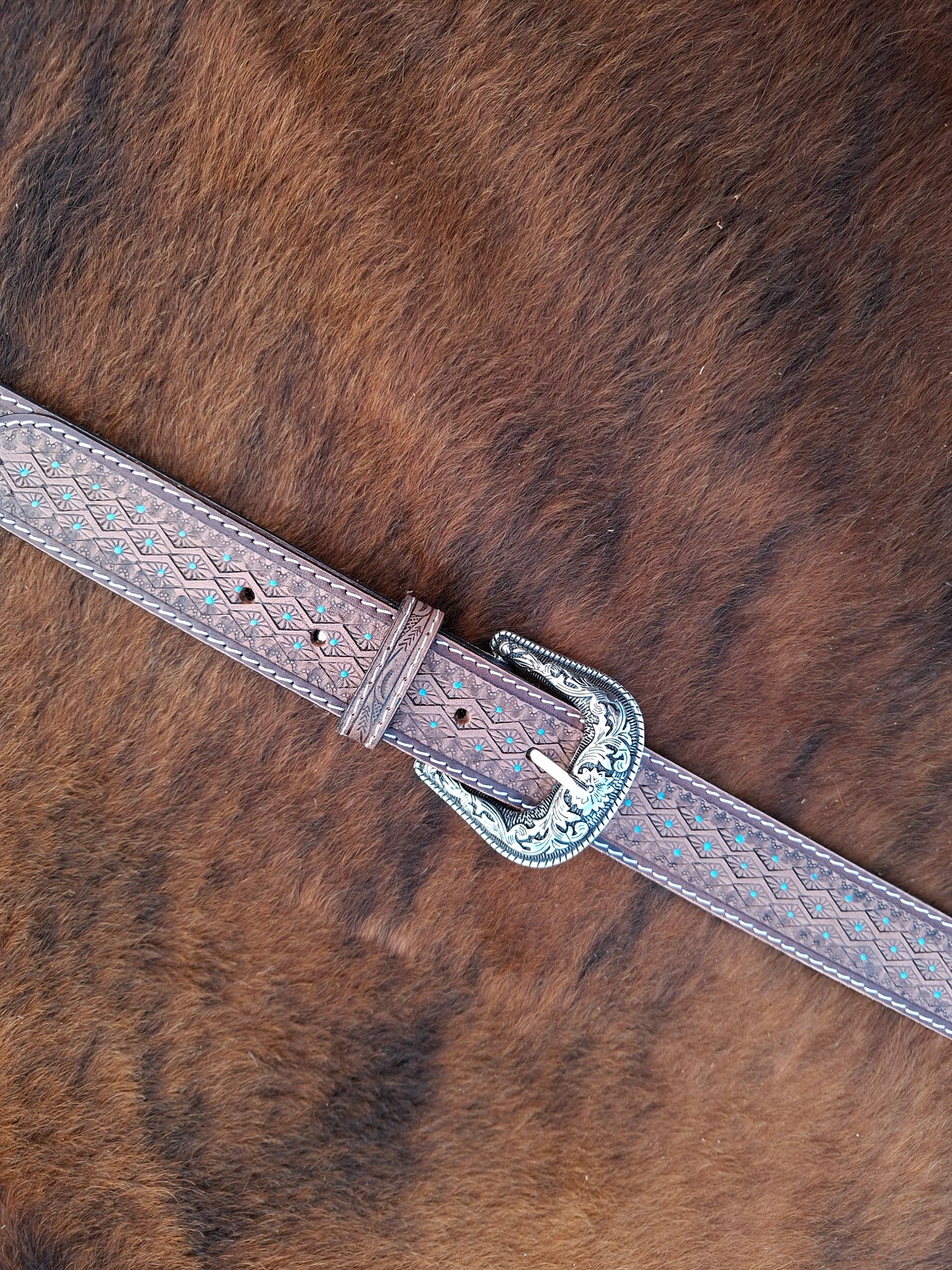 Embossed Belt - Turquoise dots