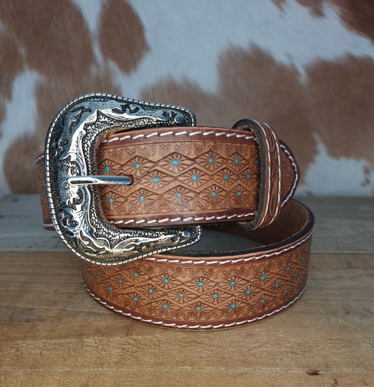Embossed Belt - Turquoise dots