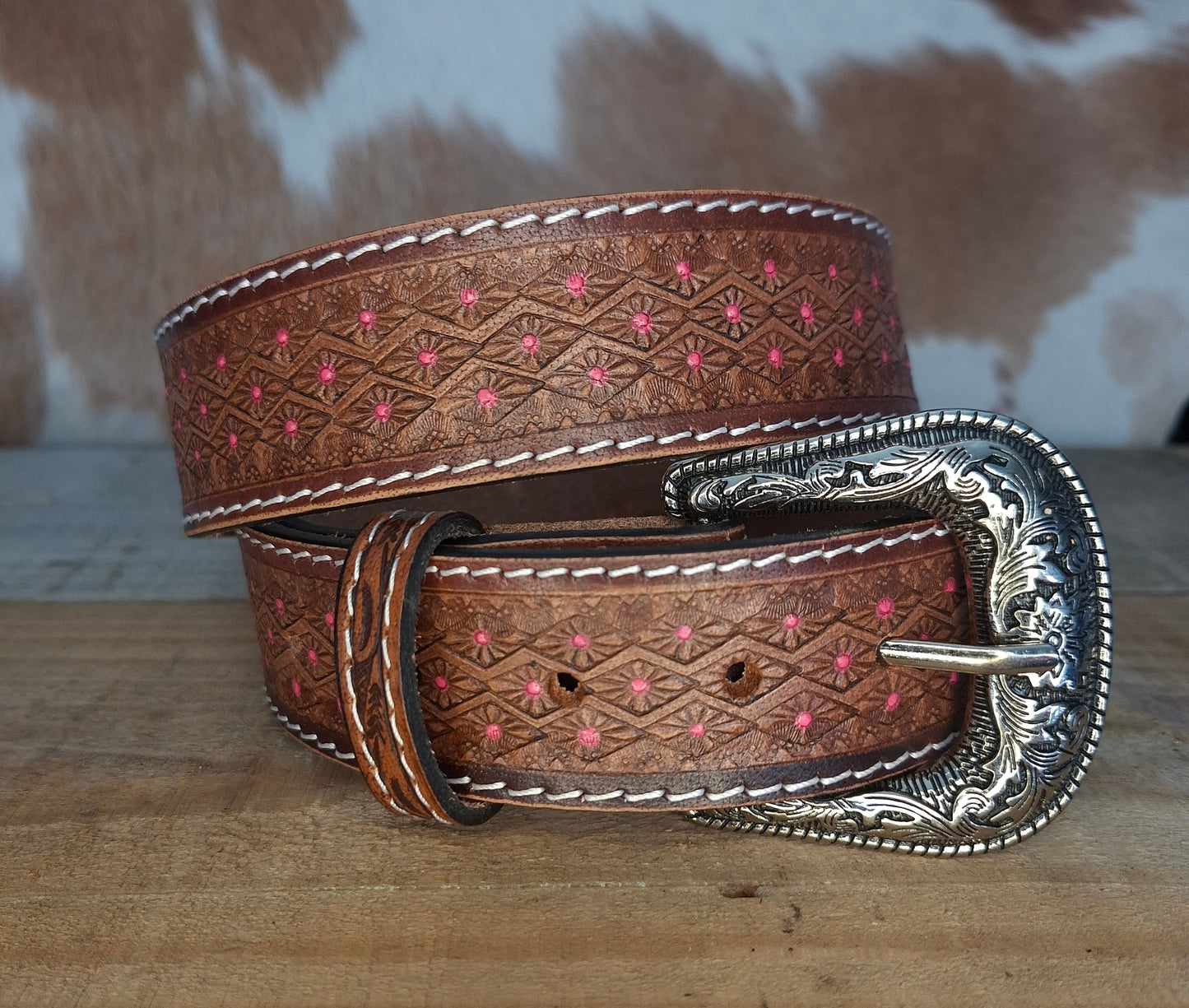Embossed Belt - Pink dots