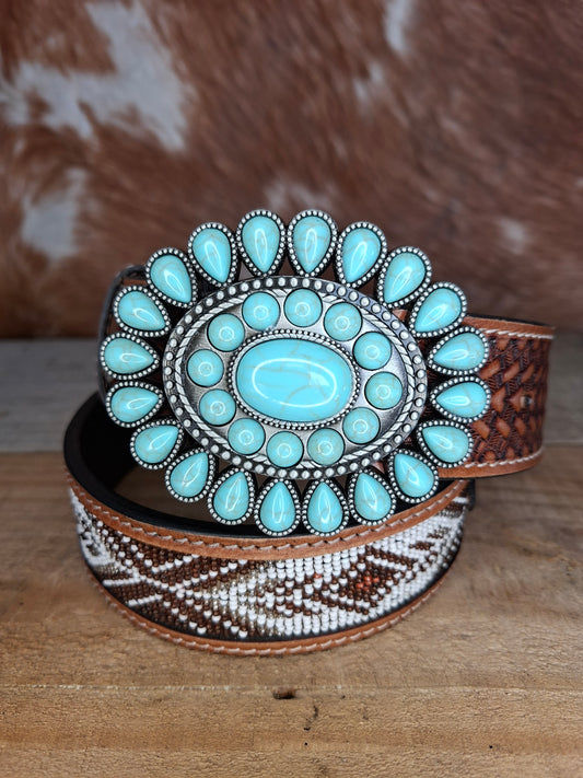 Belt Buckle - Turquoise & Silver